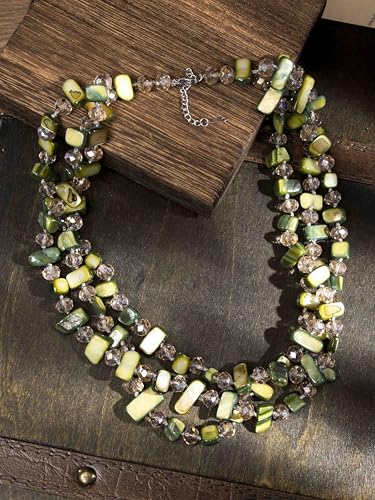 MINACHI Colorful Irregular Beaded Long Necklace, Coated Reflective Glass Beads, Bohemian Vintage Chunky Costume Jewelry for Women - style: Necklace R21-055