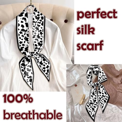 Hair Head Scarf Silk Feeling Long Satin Neck Satin Scarves for Handbag Cute Aesthetic Decoration Women Girls 59 * 6.7” - color: Y9-cow Leopard