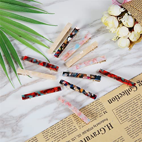 Cobahom 12 Pack Thick Hair Duckbill Metal Duck Teeth Hair Clips for Women - Chic Tortoise Shell Hair Pins in Red, White, Blue, and Pink (2.36 Inch) - color: 12 Pcs 2.36 Inch White&Red&Blue&Pink