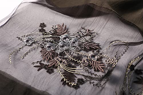 WINCESS YU Women Mulberry Silk Scarf Long & Large Embroidered Floral Pattern Shawl and Wraps Neckerchief for Hair & Neck - color: Gradient Black