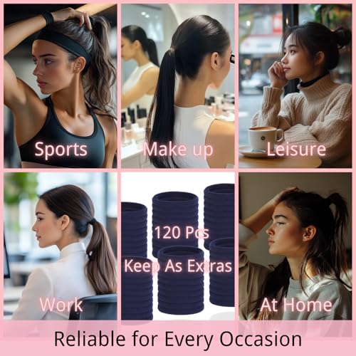 LuSeren 120 Pcs Navy Hair Ties for Women, No Damage Soft Seamless Nylon Hair Elastics for Thick Hair, Ponytail Holders, Solid Navy Hair Accessories - color: Navy blue