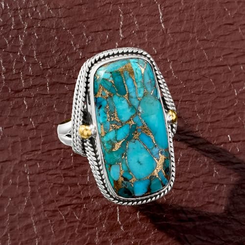 Ross-Simons Turquoise Roped-Edge Ring in Sterling Silver With 18kt Gold Over Sterling