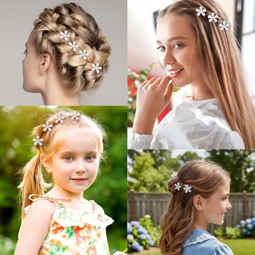 Mini Pearl Daisy Claw Clips for Women Girls (7Pcs) | Non-Slip, Small Hair Jaw Clips, Floral Bangs Hair Clips, For Thin & Thick Hair, Daily Wedding Party Hair Accessories