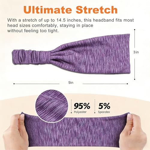 5 Pack Wide Headbands for Women, Sweat-Absorbing Sport Sweatbands, Soft Elastic Yoga Hairbands, Comfortable Hair Bands for Fitness Workout Travel Exercise - color: 5 Packs