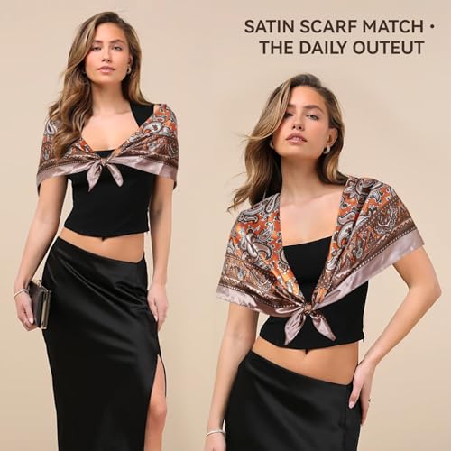 Head Scarf for Women Hair - 2 Pack 35" Square Satin Scarf, Silk Hair Scarf for Women Head Wrap for Sleeping - color: Brown & Black