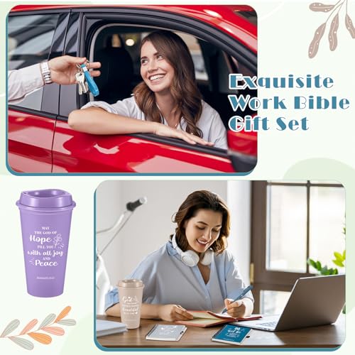 Skylety 12 Set/48 Pcs Christian Gifts Bulk Church Religious Gift Set 16 oz Bible Scripture Cups with Lids Mini Spiral Notebooks Pens Keychains for Women Staff Team Friends (Light Morandi Color) - color: Light Morandi Color