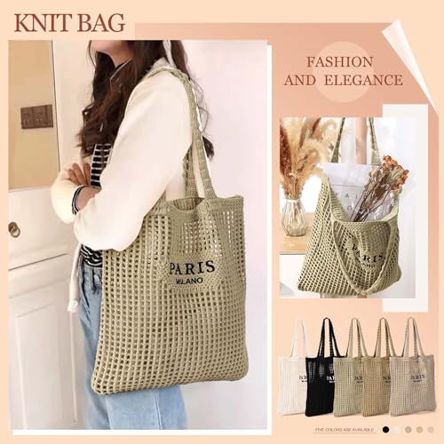 Ayieyill Crochet Tote Bag For Women, Crochet Mesh Beach Tote Bag Summer Vacation Aesthetic Boho Knit Bag for Women - color: G/Khaki