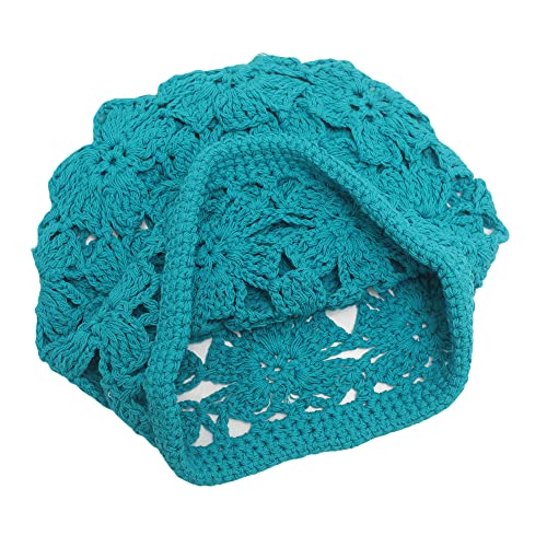 ZLYC Women Cotton Crochet Slouchy Beanie Hat Handmade Knit Summer Skull Cap - color: Crochet Peacock Blue
