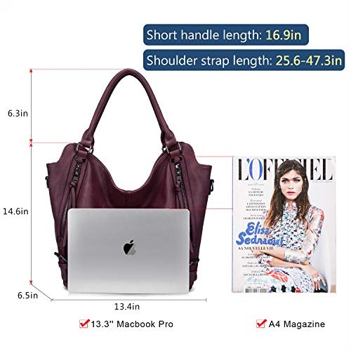 Tote Bag for Women PU Leather Shoulder Bags Fashion Hobo Bags Large Purse and Handbags with Adjustable Shoulder Strap - color: Burgundy