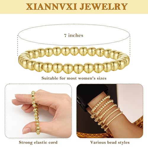 XIANNVXI 5PC Platinum Plated Silver Beaded Bracelet for Women Stretch Elastic Stackable Bead Ball Bracelet Trendy Set Women Dainty Jewelry - color: Gold C