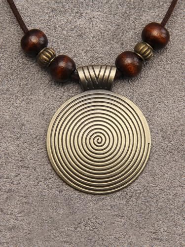JAOYU Bohemian Necklaces for Women Leather Necklace Wood Pendant Choker Long Brown Necklace Chunky Circle Boho Hippie Jewelry - style: Hippie Choker Necklace