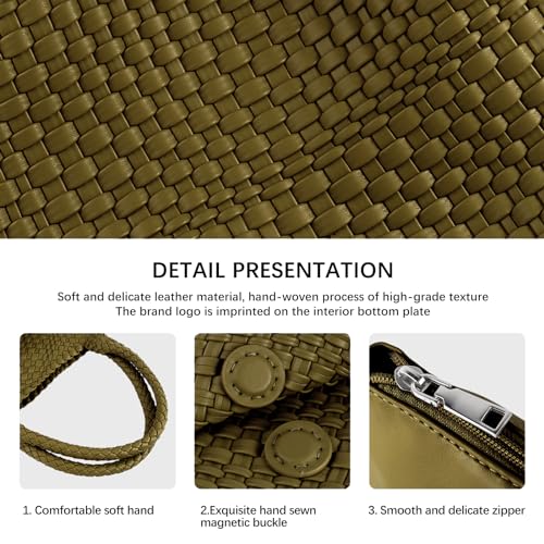Woven Tote Bag Womens Purse Vegan Leather Shoulder Handbags Fashion Summer Beach Tote Bags Large Travel Totes - color: Olive Green