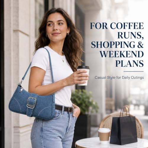 QZUnique Women Denim Mini Bucket Bag Crossbody Purse Shoulder Handbag Drawstring Quilted Tassel Barrel Shape Satchel Tote Bag - color: Hobo Blue