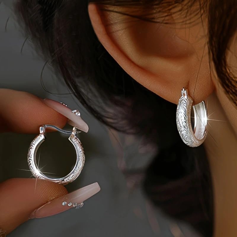 Vintage Bohemia Vine Handmade Pattern Hoop Earrings for Women Daily Banquet Party Earrings Jewelry Gift - color: silver