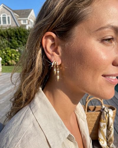 MUMREUES Gold Earrings for Women Trendy 14K Gold Plated Dangle Earrings Small Hoop Huggie Drop Stud Earrings Cubic Zirconia Simple Minimalist Dainty Chain Tassel Hypoallergenic Earrings - color: CZ Tassel & Gold