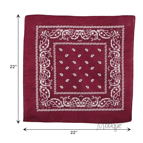 Motique Accessories 22 Inch Cotton Paisley Bandana - color: Dark Red