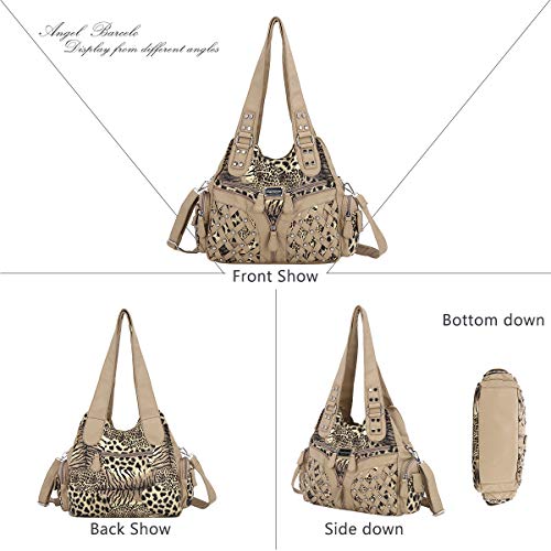 Angel Barcelo Purses for Women Large Shoulder Bag Soft Hobo Bags for Women - color: Brown/Beige