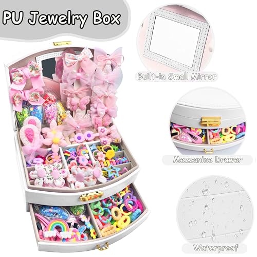 252 Pcs Hair Accessories for Girls Jewlry Box, Back to School Hair Accessory Gift Hair Stuff Storage including Hair Clip,Hair Barrettes,Hair Ties,Hair Bows for Little One Teen Age 3-12 (WIHTE) - color: WIHTE