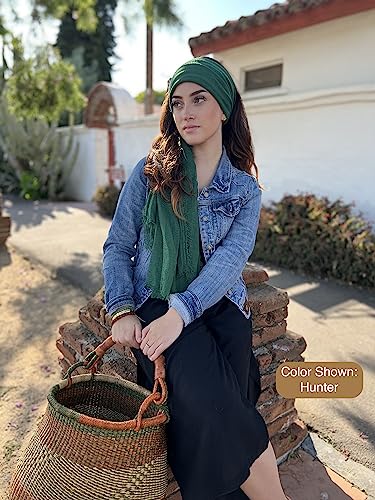 Humble Hilo Womens Woven Bohemian Style Gauze Scarf,Shawl, Head Wrap Fringed Edge Lightweight, Long Folds Small - color: Emerald