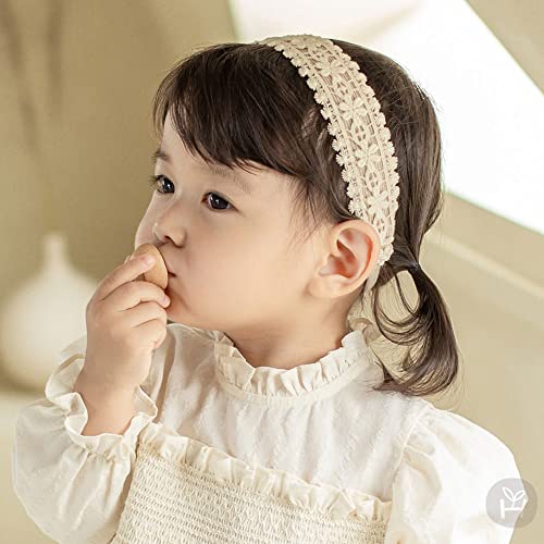 Boho Chic Lace Headband, Elastic Turban with Cream Wrap for Newborn Infant Girls (Style 4)