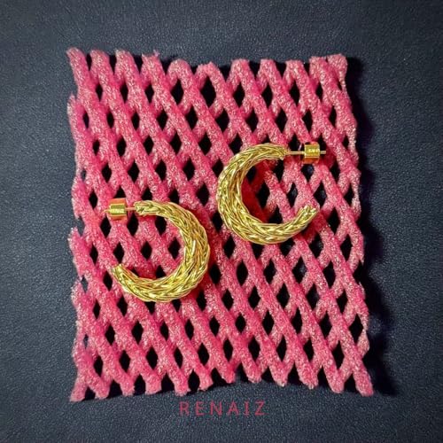 RENAIZ Bold Statement Hoop & Stud Earrings for Women – 14K Gold & Rhodium Plated Maximalist Jewelry, Chunky Geometric Boho Earrings, Hypoallergenic Non-Tarnish Trendy Gift - color: White Gold, style: Twisted Rope Chunky