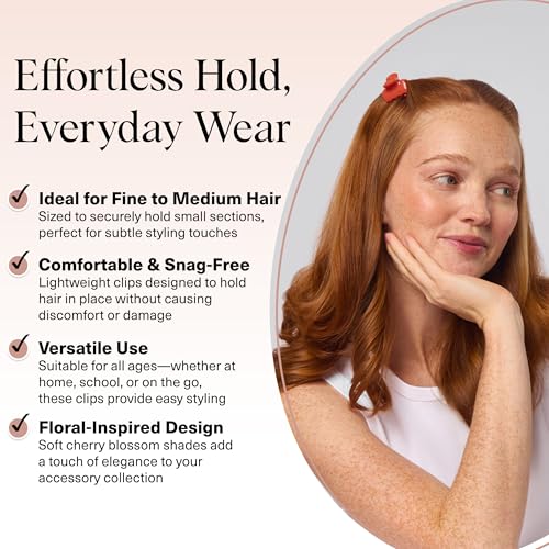 Kitsch Small Hair Clips for Women and Girls – Mini Claw Clips | Hair Accessories | Daily Styling, Recycled, Cherry Blossom Design | Ideal Gifts for Women – 8pc Set - color: Cherry Blossom