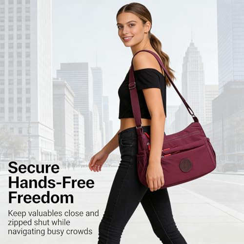 Solid Color Fashionable Multi-pocket Zipper Crossbody Bag for Women - Lightweight & Waterproof Shoulder Bag - color: Red