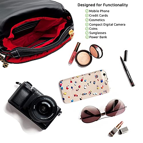 Phone Crossbody Bags for Women Small Vegan Leather Mini Shoulder Wallet Card Quilted Purse - color: C - Black & Gold