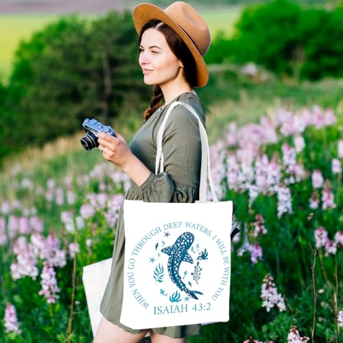 Floral Beach Whale Shark Gifts Jellyfish Christian Canvas Tote Bag for Work Totes for Women Christmas Bible - color: Isaiah02 180
