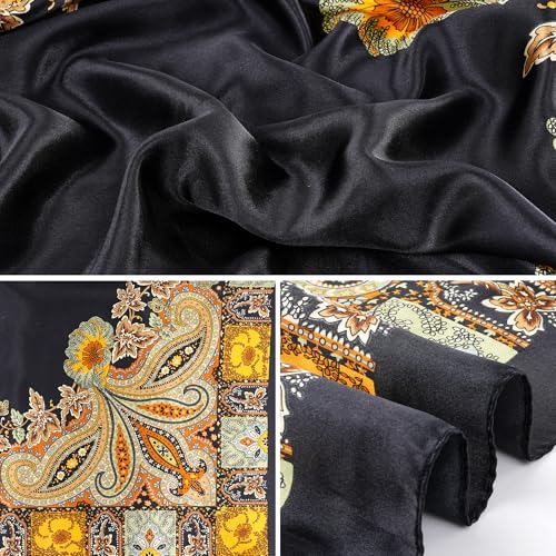 Pistha Head Scarf Bandana for Women, Satin Scarf for Hair, Large Square Silk Bandana Headscarf for Women and Men 35 Inch - style: Classic-black