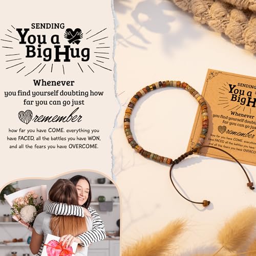 Inspirational Gifts Bracelets for Women: Mothers Day Birthday Gifts for Mom Women Friends Sister - Healing Natural Stone Beads Bracelets Thinking of you Get Well Soon Gift for Women - color: A-C JASPER STONE-BIGHUG
