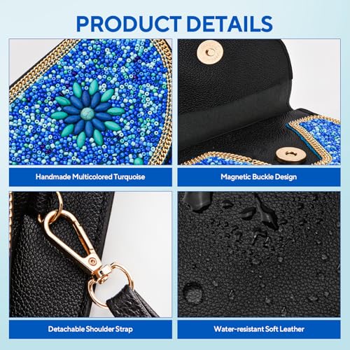 Small Beaded Crossbody Bag for Women, Boho Cell Phone Shoulder Purse Wallet with Handcrafted Colorful Beads - color: Eye-blue