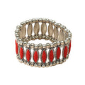 COLORFUL BLING Bohemian Simulated Turquoise Stretch Bangle Bracelet for Women Adjustable Ethnic Natural Stone Statement Wide Wrap Bracelet Boho Jewelry - color: long red