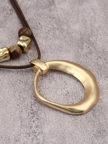GelConnie Boho Necklaces for Women Cowgirl Necklace Stone Leather Cord Pendant Necklaces With Beads Long vintage Layered Choker Necklace - style: Brown Leather Pendant