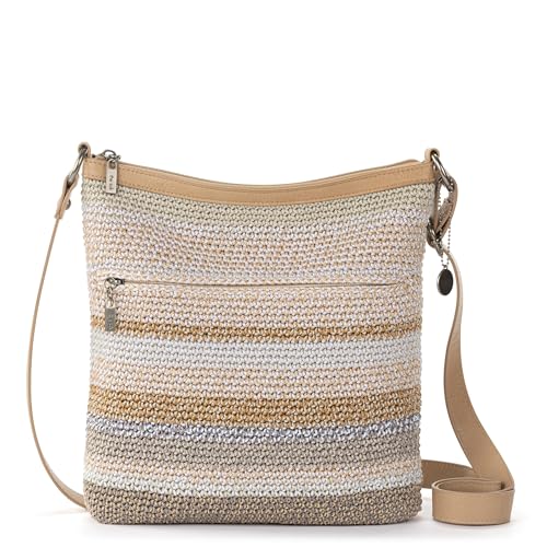 The Sak Lucia Crossbody Bag in Crochet, Convertible Purse with Adjustable Shoulder Strap - color: Sand Stripe