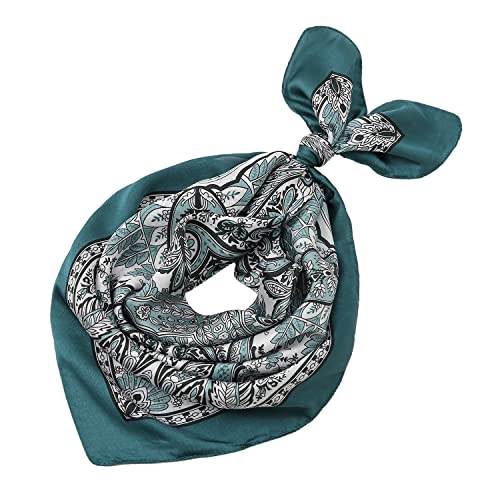 RIIQIICHY Women Head Hair Scarf Like Satin Silk Scarf Sleeping Hair Wrapping Night 27.5" - color: Black/White/Turquoise