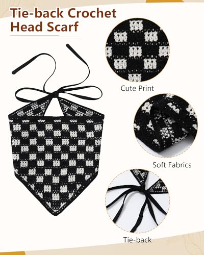 AWAYTR Crochet Head Scarf Hair Bandanas Women Knit Bandana Headband Scarf Tie-Back Head Coverings Floral Headscarf - color: Black