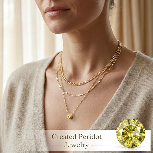 WomenGifts Layered Gold Necklaces for Women, 14K Gold Sterling Silver Plated Dainty Pendant Necklace Set Non Tarnish, Chunky Stackable Cuban Chain Choker, Trendy Birthstone Vacation Jewelry Gift - color: Gold, style: Cubic Zirconia-Created Peridot-Aug