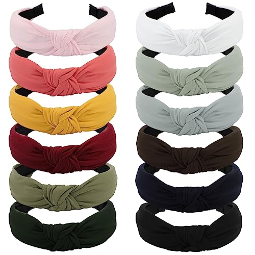 VELSCRUN Hairband, 12 Pack Colorful Headbands for Women Non Slip Wide Girls Head Bands Cute Boho Natural Knotted Headbands Hair Accessories Womens Fashion - color: headbands 15