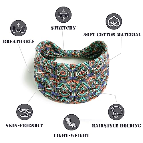 FULZTEY Boho Headbands for Women Chic Floral Printed Hairbands Wide Knotted Turban Elastic Yoga Running Workout Headband African Head Wraps Fashion Hair Accessories for Women Girls 4pcs - color: Style 9