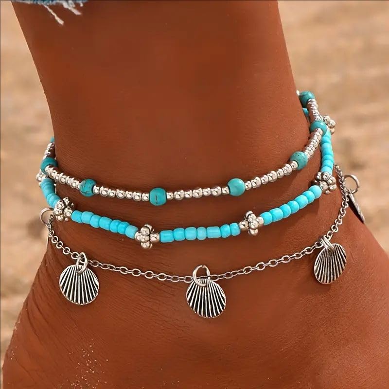 Turquoise Shell Anklet for Women Link Bracelet Jewelry Adjustable Anklet for Summer Beach (anklet570)