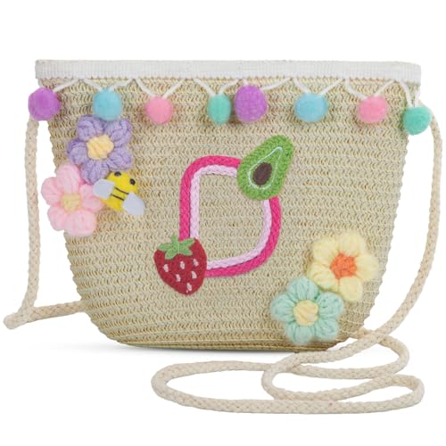 Letter Small Woven Straw Summer Beach Tote Bag for Women 2025,Woven Straw Beach Purse Shoulder Crossbody Bag for Women 2025 - color: Brown D