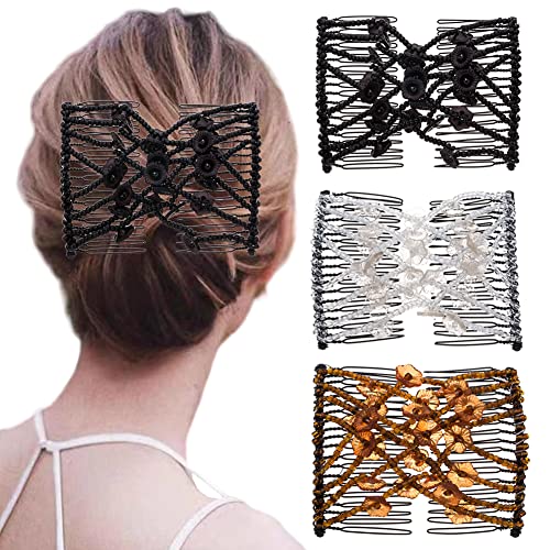3Pcs Easy Combs Women Girls DIY Hair Styling Accessories Magic Double Slide Stretchy Flower Combs Hair Clip Hairpins