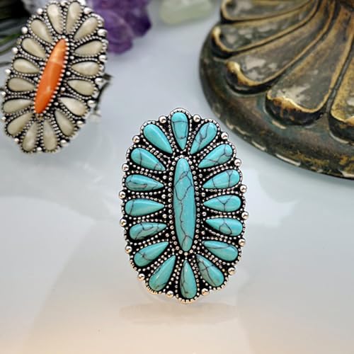 Turquoise Ring Boho Western Jewelry Chunky Thumb Statement Ring Dainty Simple Finger Open Jewelry Gift for Women Boho Dresses Accessories - color: B1:turquoise rings