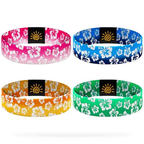 4 Pcs Surfer Beach Bracelets for Men Women Inspirational Elastic Comfy Summer Reversible Wristband Gifts Friendship Bracelets - color: Hawaiian Floral-Bracelets, size: (6.8") Small