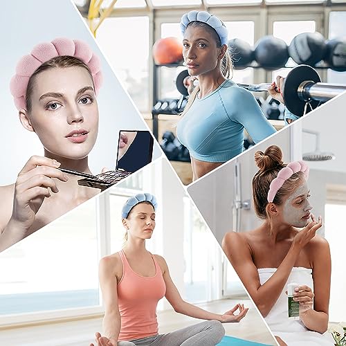 Ztomine Spa Headbands for Face Washing, Facials, Masks & Skin Treatments, Set of 2, 100% Cotton Terry Cloth, Plush Soft Absorbent Headband, Pink & Blue - color: Blue+Pink