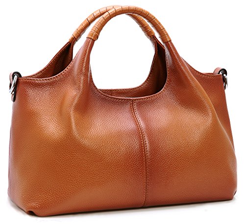 Iswee Genuine Leather Shoulder Bags Purses and Handbags for Women Satchel Designer Cross Body Hobo Medium Size Tote - color: Sorrel