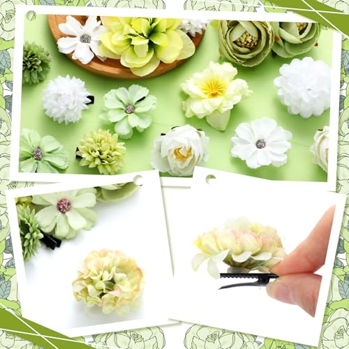 BBTO 21 Pcs Flower Hair Clip Rose Hair Clips Barrettes for Women Flower Accessories Boho Bride Claw Clip Hairpin Brooch Pin Headpiece for Wedding (Cyan Series) - color: Cyan Series