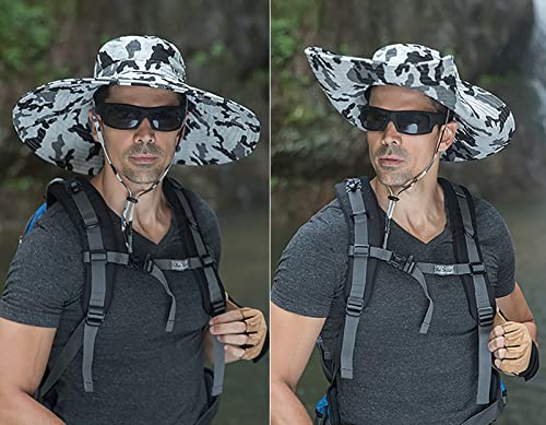 Leotruny Men Wide Brim Sun Hats UPF50+ Waterproof Breathable Bucket Hat for Fishing, Hiking, Camping - color: C09-light Gray Camo