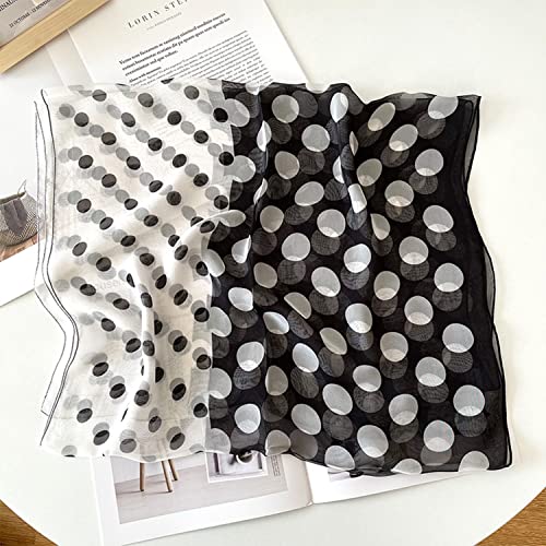 E-Clover Unique Fashion Women's Scarf Chiffon Sheer Scarves for Women Lightweight - color: Polka Dot-black White